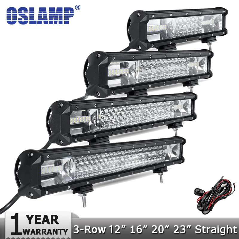 Oslamp 12 16 20 23 3-Row LED Light Bar Offroad CREE Chips Combo Beam Led Work Light Bar for Truck SUV ATV 4x4 4WD DC12v 24v oslamp 32 300w cree chips led work light bar offroad led bar lights combo beam led driving lamp for truck suv 4x4 4wd 12v 24v