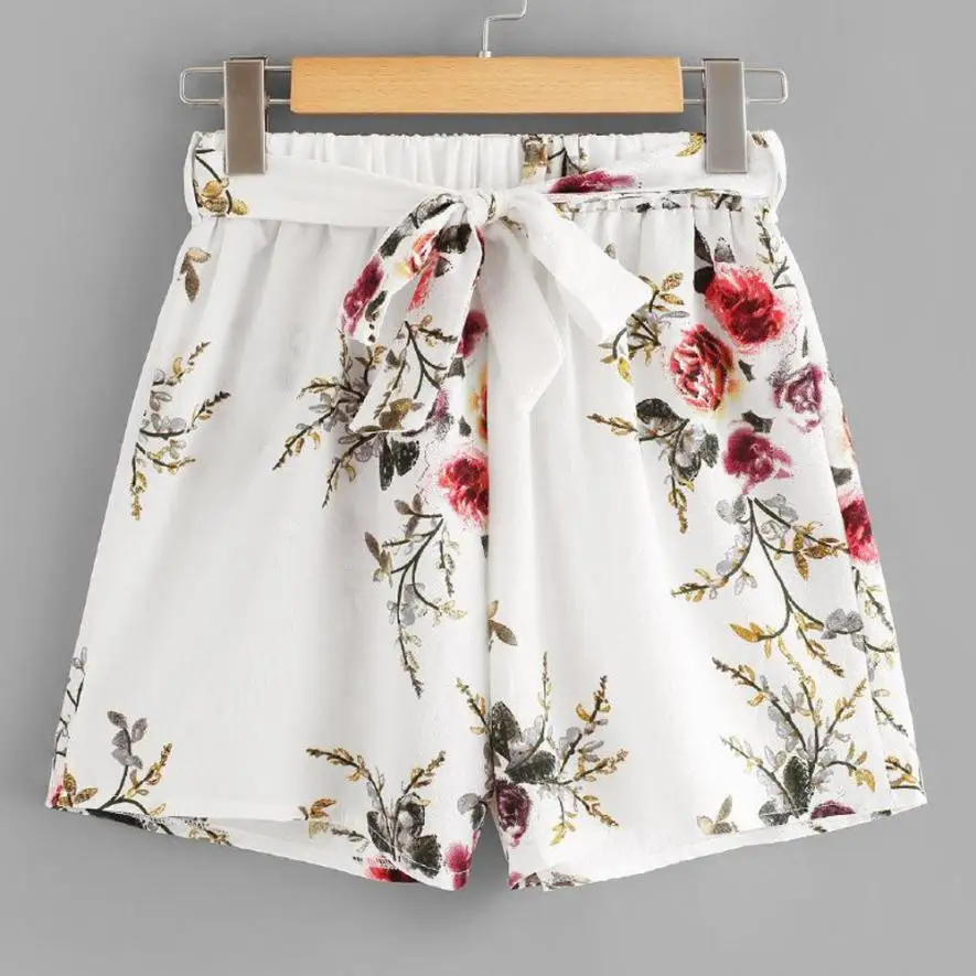 

Woman jeans 2020 Women Print Casual Belt Loose Hot Pants Lady Summer Beach Shorts Trousers 7.17