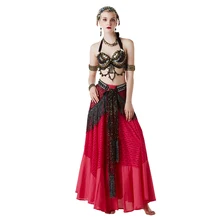 Professional Women Tribal Belly Dance Bra ATS Hip Scarf Tribal Style Long Tassel Skirt 3Pics Bollywood Carnival Dance Wear tribal print tassel dress