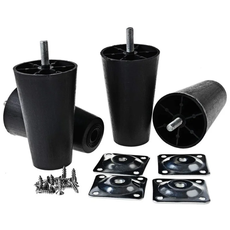

4Pcs 4" Round Black Tapered Plastic Sofa, Couch, And Chair Legs, Set of 4--M8 Thread (Metric 8mm)