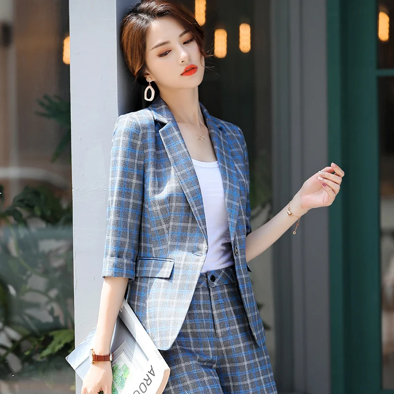 2019 Suit Women Spring Korean  New Plaid Color Suit High Waist Shorts two Piece Set Fashion wear woman suits lady suit office