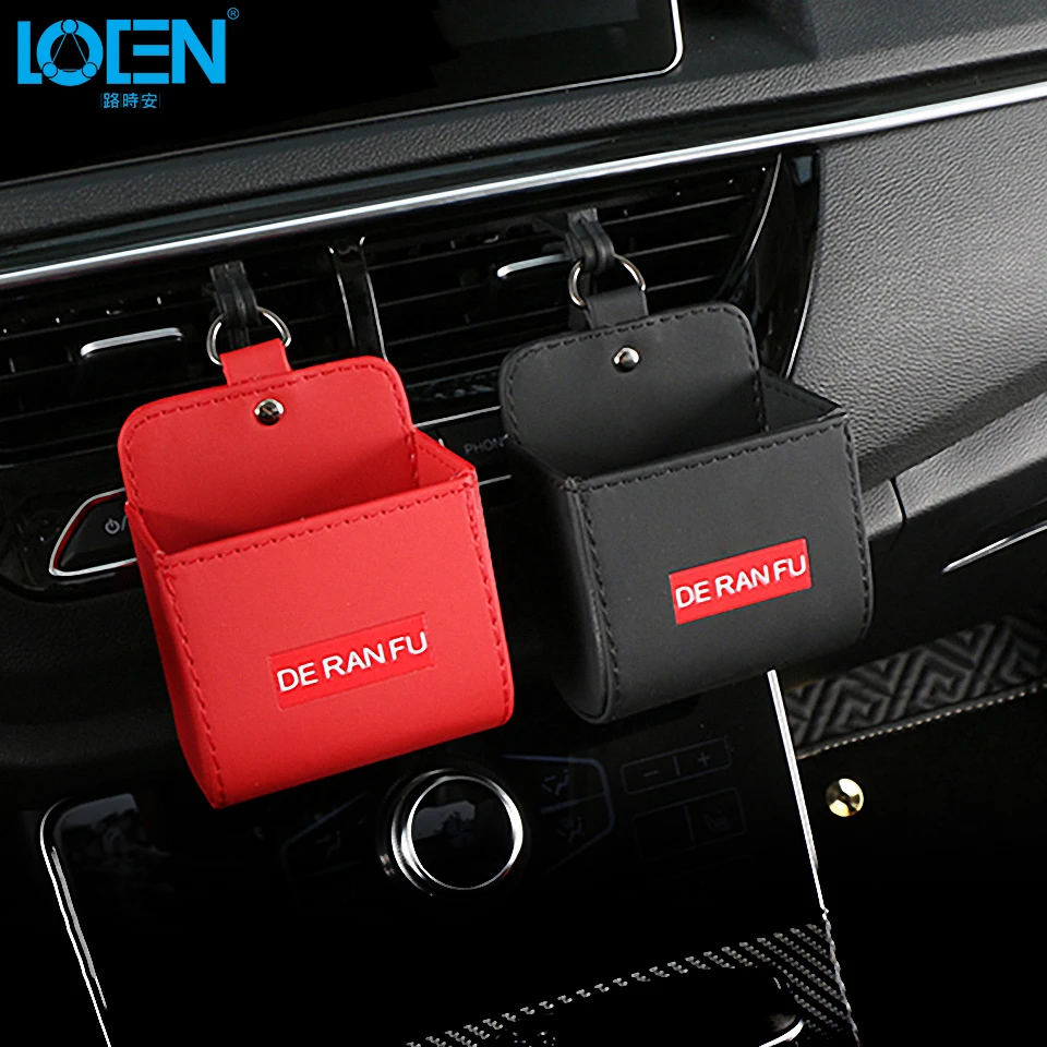 

Universal Car Storage Box PU Leather Phone Coin Card Ticket Holder Outlet Vent Hanging Organizer Pocket Red Black Car Stying