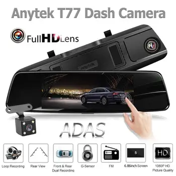 

Anytek T77+ 6.86 Inch Touch IPS Car Rearview Mirror DVR Camera Dual Lens Dash Cam Driving Recorder Built-in G-sensor