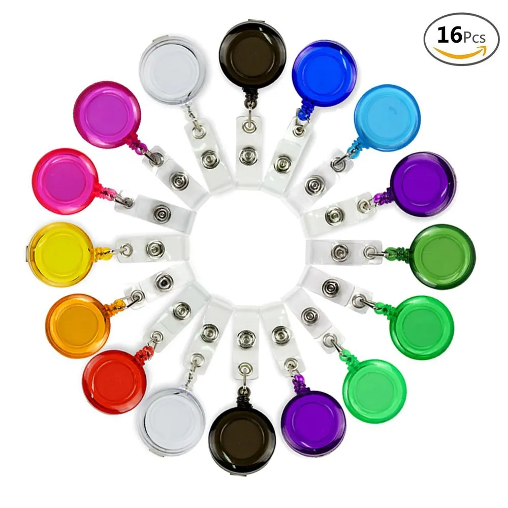 

XRHYY 16 Pieces Adjustable Translucent Badge Reels with Clip, Retractable ID Badge Holder,Mixed Colors