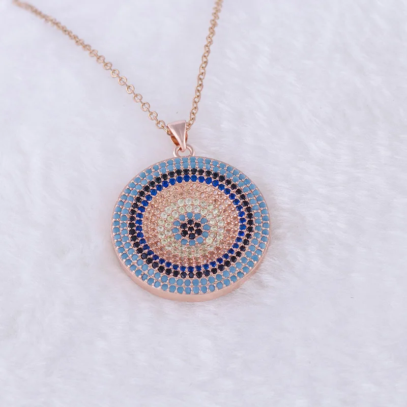 rose gold Подарок на год, подвеска с микро цирконием, греческий глаз, Турецкий Дурной глаз, подвеска с золотыми цепочками, модное ожерелье - Окраска металла: rose gold