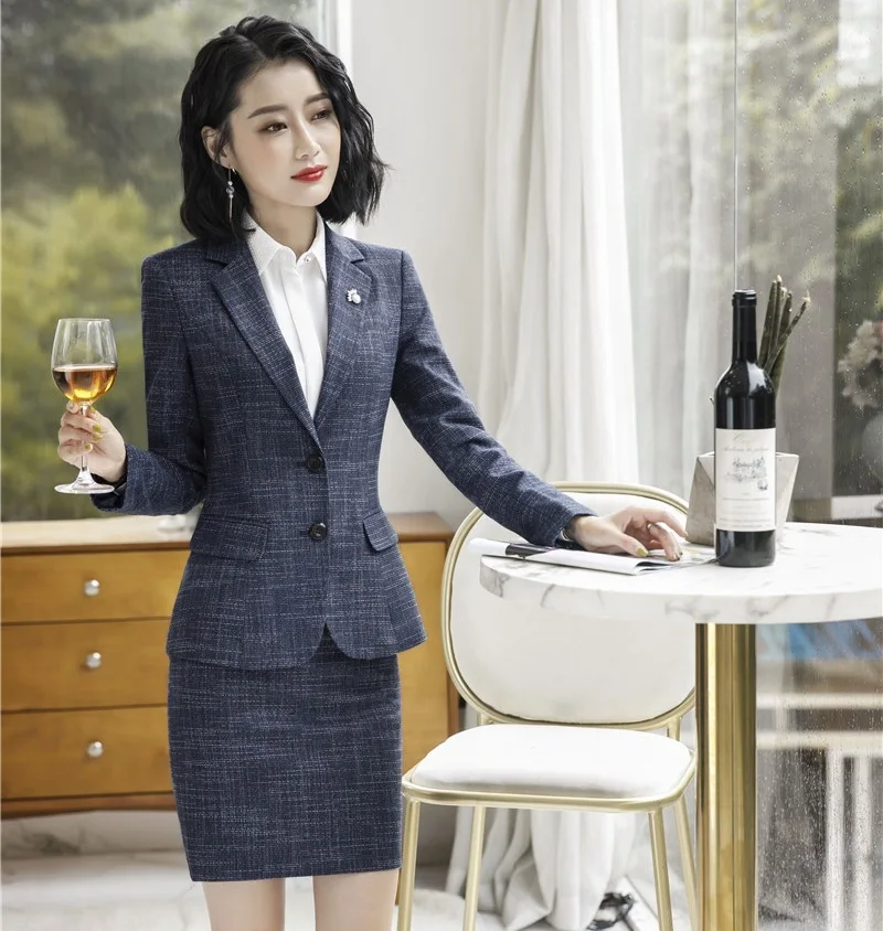 Высококачественный деловой блейзер для женщин, деловые костюмы с юбкой и курткой, модный офисный униформенный стиль