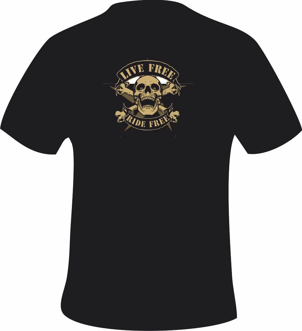 

Biker Style Live Free Rides Free Skull Motorcycles Printed T Shirt Mens Graphic Tees
