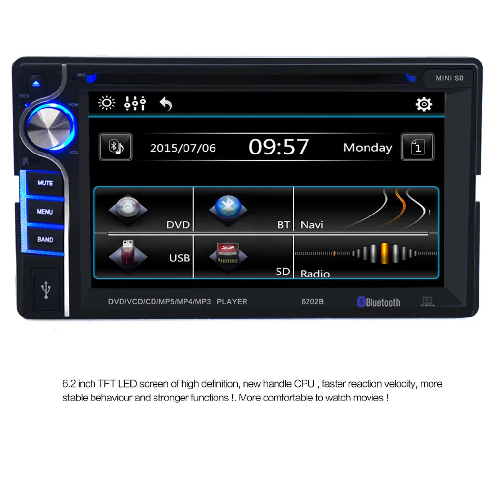 Clearance Car Multimedia Player Double 2 Din 6.2 In Dash Stereo Car DVD CD Player Bluetooth Radio universal Car Radio #G10 4