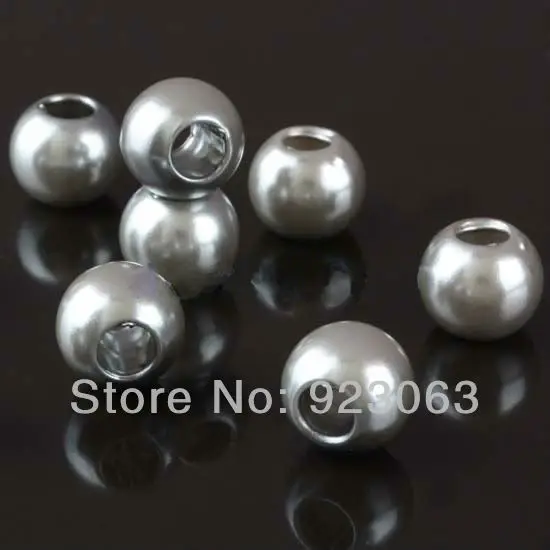 Free Shipping Wholesales 50pcs Gray Acrylic Shiny Simulated Pearl Rondelle Loose Large Hole Charm Beads Fit European Bracelet