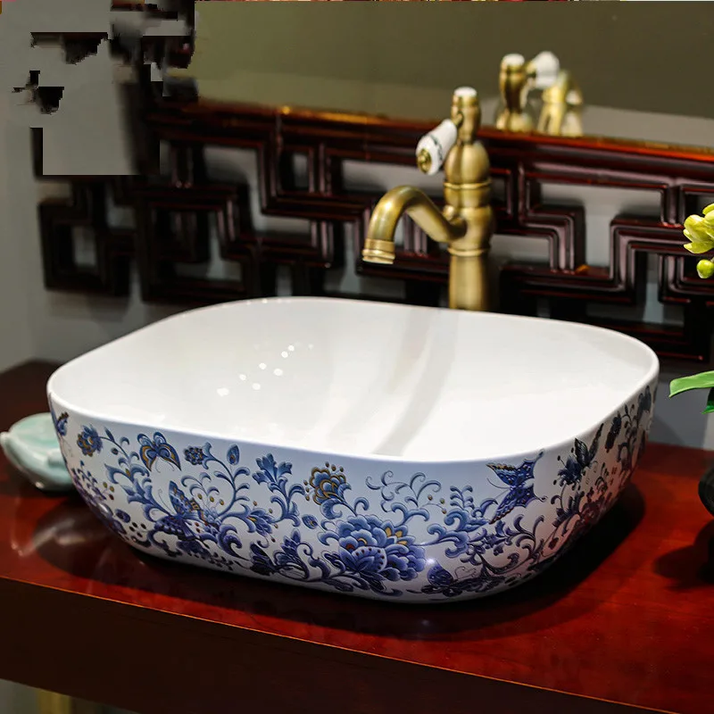 Oval Europe Vintage Art Ceramic washbasin Countertop Basin Sink