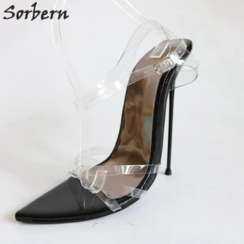 

Sorbern Sexy See Through Pvc Women Sandals Metal High Heel 14Cm Slingback Sandals Stilettos Heeled Party Shoes Women Summer 2018