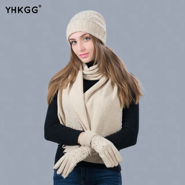 Women Winter Hat Scarf Set Fashion Cashmere High Quality Classic