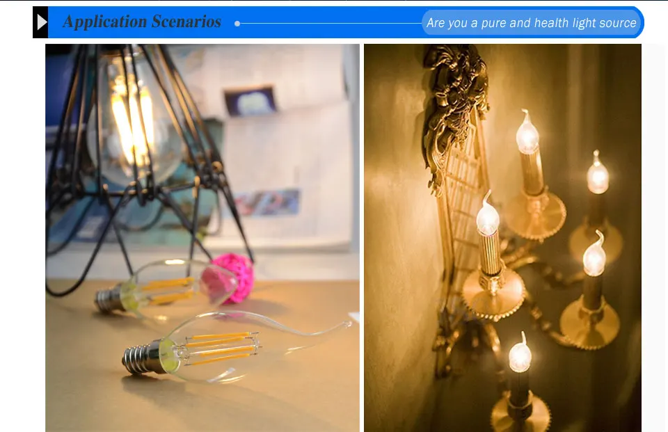 Dimmable E17 LED Filament bulb 2W 4W 6W Candle  Lamp light AC110V Retro Edison Glass 360 Degrees Light for Crystal Chandeliers (2)
