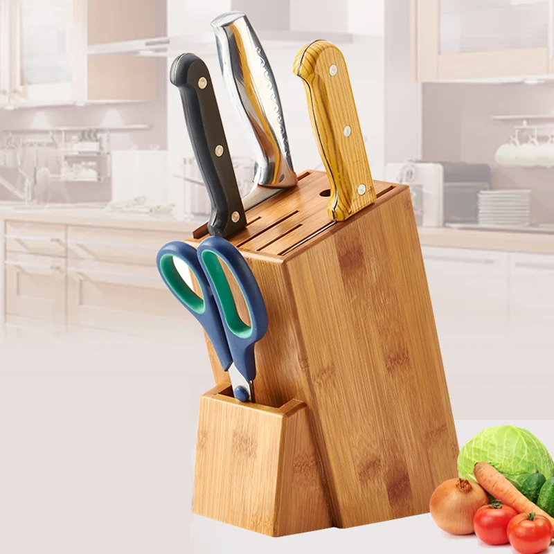 Здоровье бамбуковая подставка под Ножи Ножницы Слайсеры Многофункциональный кухонный блок для ножей деревянный нож стойки Высокое качество хранения - Цвет: Knife holder