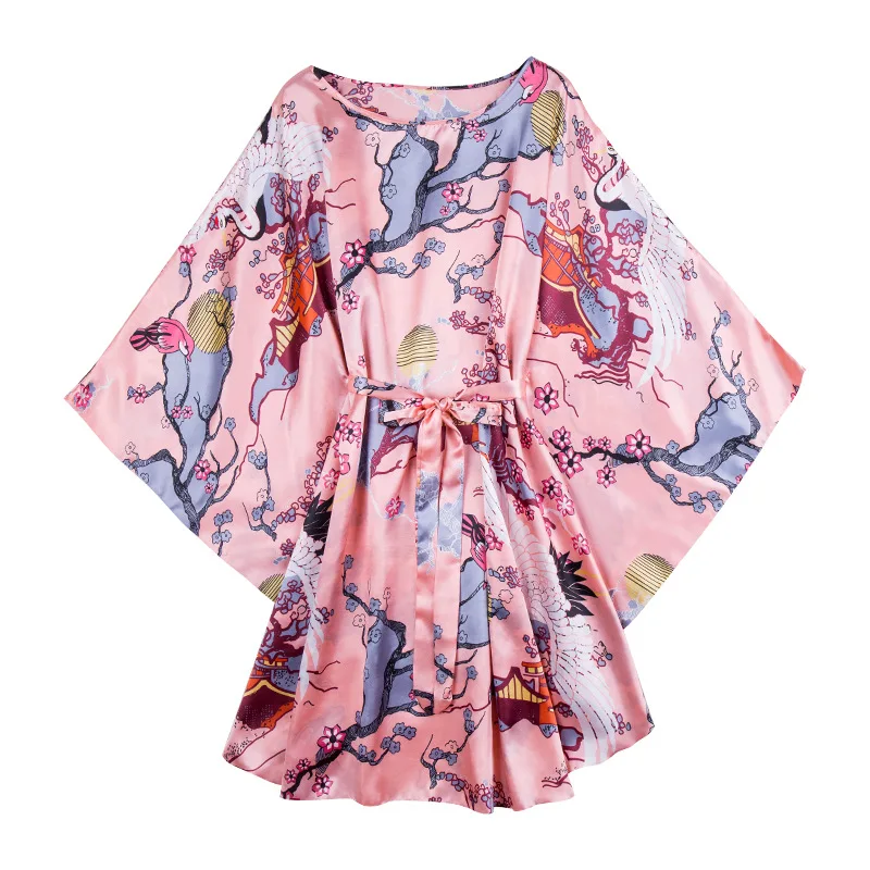

CEARPION Women Summer Sleepdress Nightdress Satin Dressing Gown Sleepwear Elegant Nightgown Bat Sleeve Lounge Wear Plus Size
