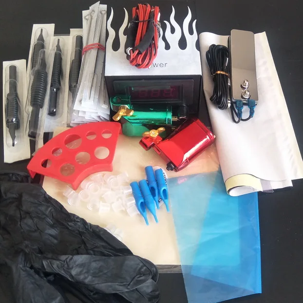 

Beginner Complete Tattoo Kit 2 Machines Gun Set Power Supply Grips Body Art Tools Set Permanent Makeup Tattoo set