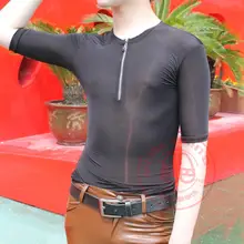 Мужская сексуальная футболка/трико перспектива прозрачный Шарм мода с коротким рукавом плотный Узкий крой, на лето