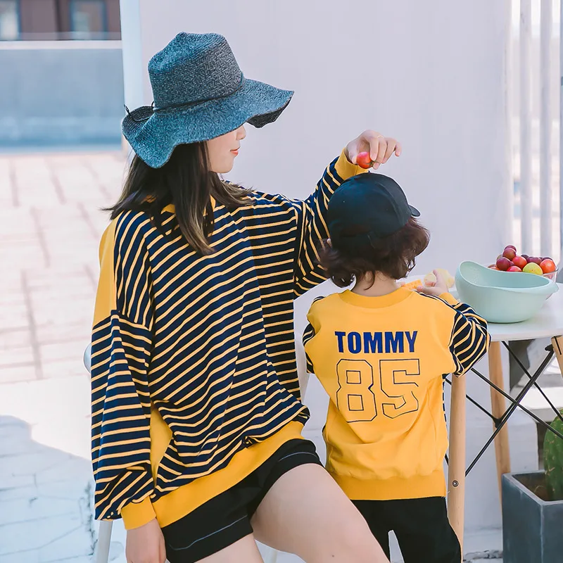 

Mama Mom Son Outfits for Mommy and Me Clothes Family Matching Striped Sweaters Christmas Baby Boys Girls Hoodies Me and Mini Me