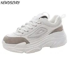 

NEWDISCVRY Genuine Leather Women White Platform Chunky Sneakers 2018 Fashion Breathable Women's Dad Shoes Casual Woman Footwear