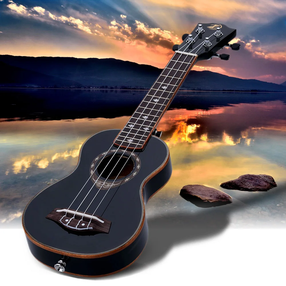 21" Soprano Ukulele 4 Strings Spruce Ukulele Ultrathin Special Black