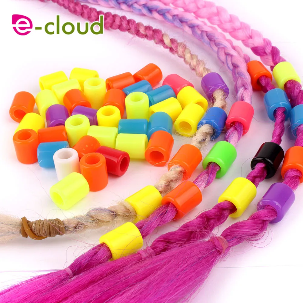 

New 50pcs Mixed Rainbow Color Resin Dreadlock Beads Hair Braid Dread Bead Plastic 6mm Hole Braiding Tube Ring Hairstyle Tool