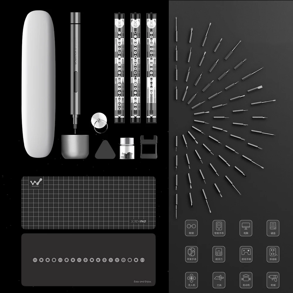 Wowstick 1 P/1F Pro обновленная версия электрическая отвертка 64 в 1 Набор Беспроводная зарядка мобильный телефон камера ноутбук ремонтный комплект
