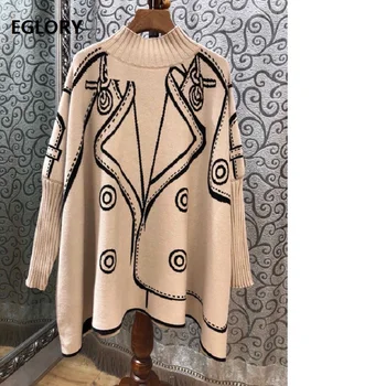 

2018 Autumn Winter Plus Size Clothing Women Turtleneck Geometric Patterns Knitting Long Sleeve Casual Pullover Sweaters Female