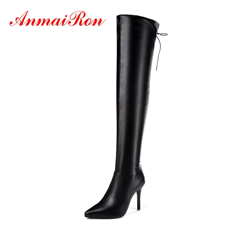 

AnmaiRon Pointed Toe Basic Zip Over-the-Knee Boots Zapatos De Mujer Boots Women Thigh High Boots Size 34-39 ZYL1508