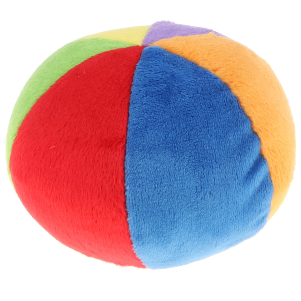 4 Inch Rainbow Soft Plush Ball Rattle Block Hand Grab And Shake Toy, Preschool Educational Toy For Kids Baby Toddler