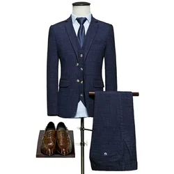 Men's casual wedding suit three-piece suit (coat + trousers + vest) quality fabric men's slim business casual large size suits Men's casual wedding suit three-piece suit (coat + trousers + vest) quality fabric men's slim business casual large size suits