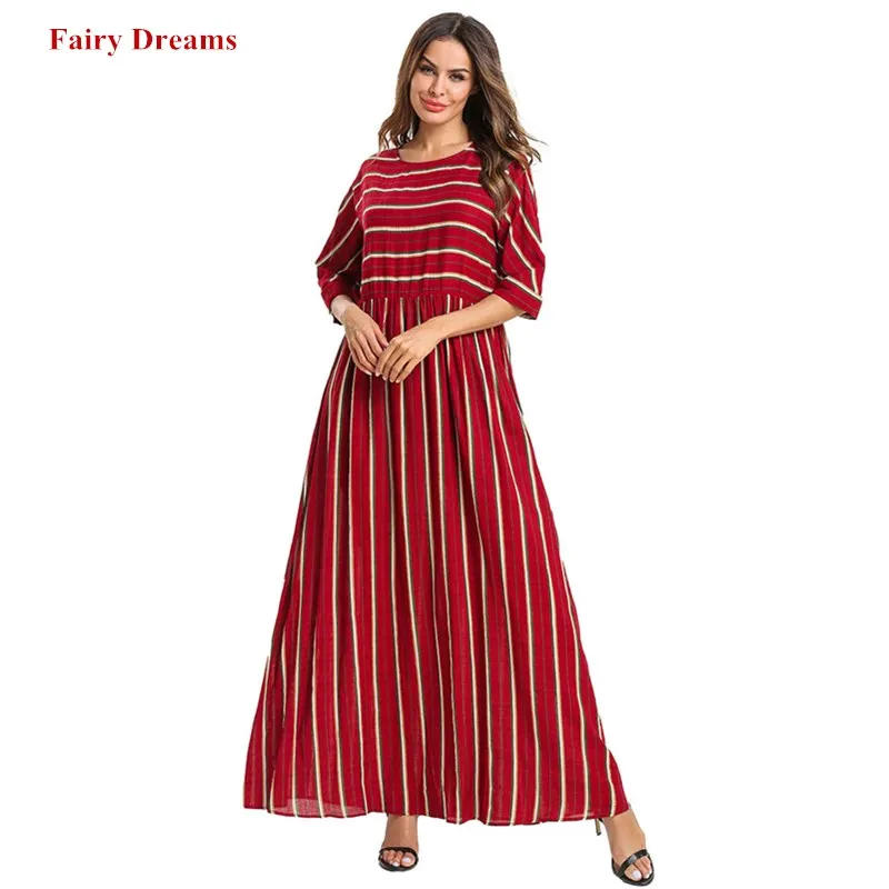 

Abayas Women Bangladesh Islamic Clothes Plus Size 4XL Kaftan Dubai Abaya Marocain Striped Red Long Robe Maxi Arabic Muslim Dress