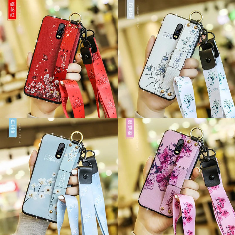 

For Huawei Honor 5 6 7 8 A C X Mobile Shell Wrist Strap Diamond Honor 8 9 10 Lite Tide Brand Stand Lanyard Cover Soft