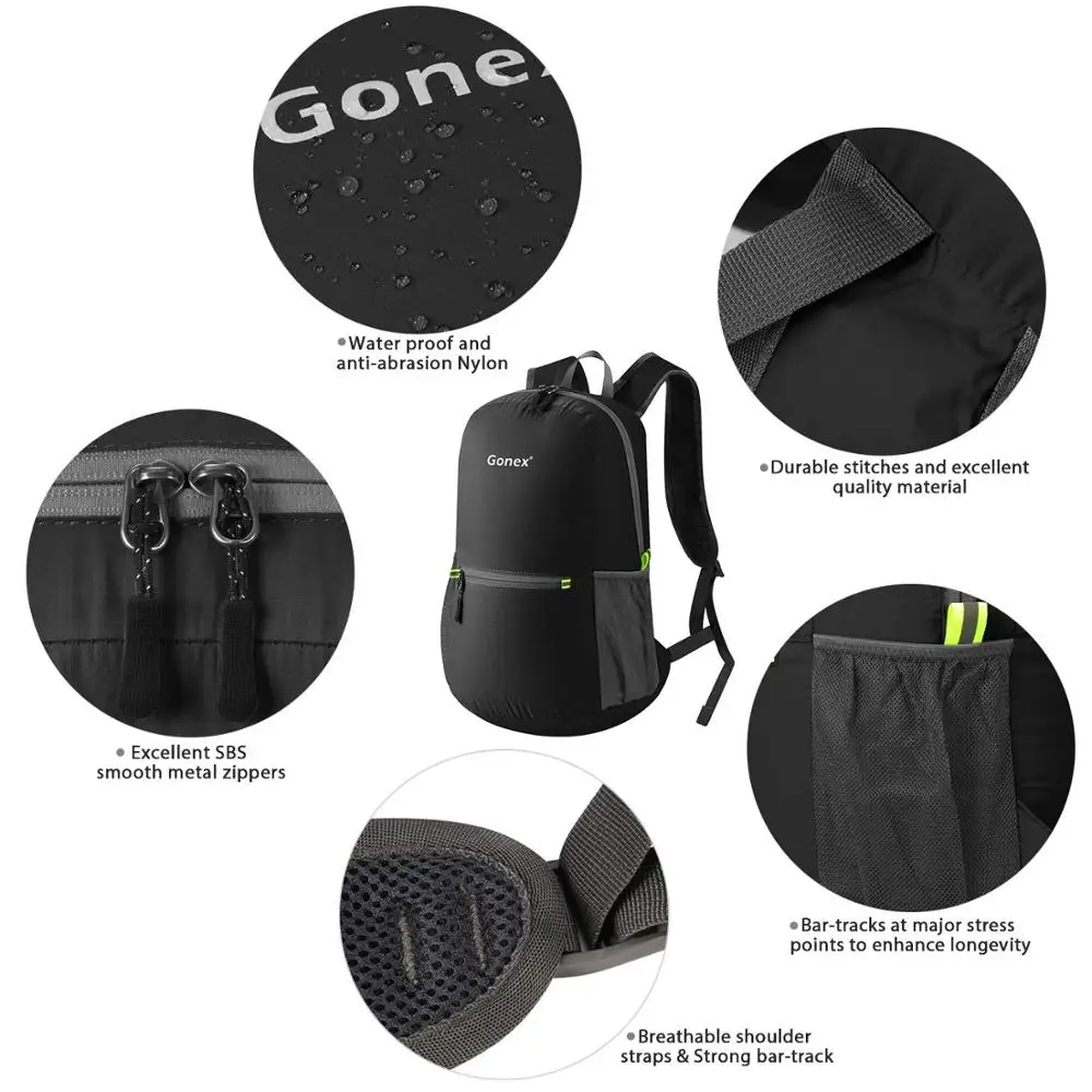 Gonex 20L خفيفة على ظهره طوي Daypack حقيبة النايلون الأسود حقيبة للمدرسة السفر التنزه الرياضة في الهواء الطلق 2019 الأسرة النشاط Gonex 20L خفيفة على ظهره طوي Daypack حقيبة النايلون الأسود حقيبة للمدرسة السفر التنزه الرياضة في الهواء الطلق 2019 الأسرة النشاط