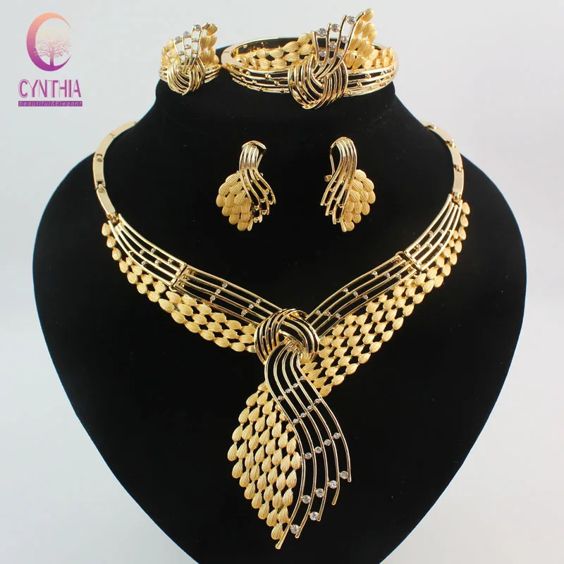 Fashion African Costume Jewelry Sets gold color Rhinestone Wedding
