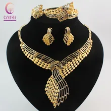 Fashion African Costume Jewelry Sets gold color Rhinestone Wedding Women Bridal Accessories nigerian Necklace Party Set
