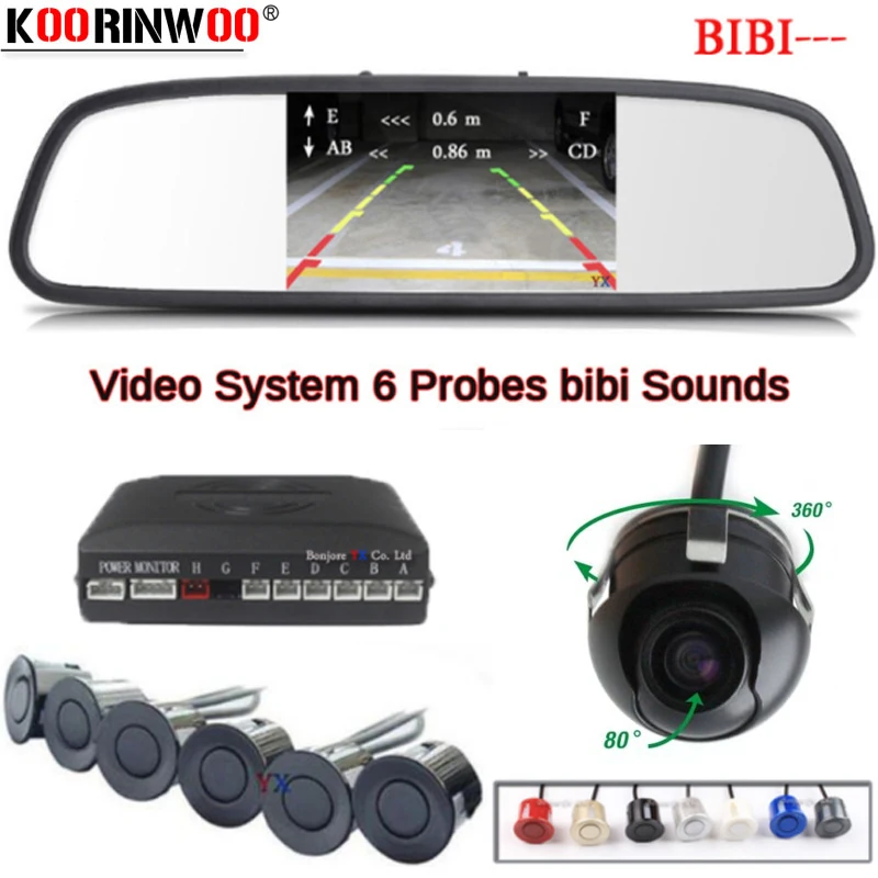 

Koorinwoo Ultrasonic Parktonic Car Mirror Monitor Car Rearview Camera Probes 4 Back Front Car Parking Sensor Automobile Jalousie