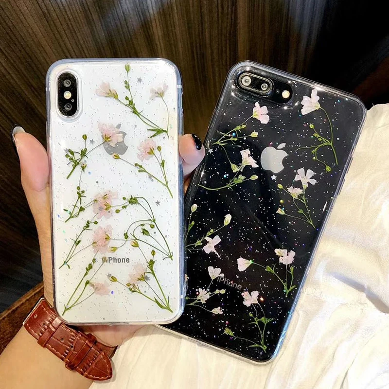 Clear Phone Cases For iPhone X Fashion Real Dried Flower Cases For iphone 6 6S 7 Plus Floral Back Cover For iPhone 8 Plus Fundas (5)