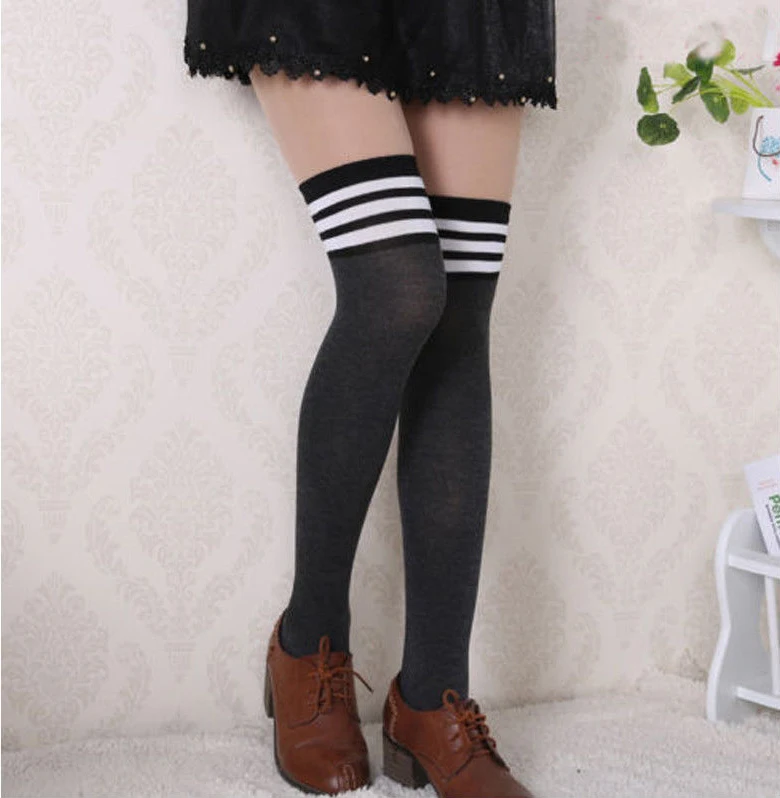 Sexy Women Lady Girls Stockings Sexy School Striped Opaque Knit Long Boot Over Knee Thigh High Stocking