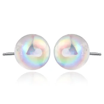 

S925 Silver Stud Earrings For Women 6mm-8mm Colorful Round Moon Light Mermaid Bubble Tears Niche Design Fine Jewelry Brincos