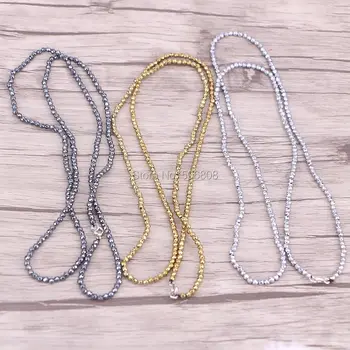 

ZYZ-N6096 6Strands 3mm Silver color Gold Black Hematite beads necklace Long chain necklace charm necklaces