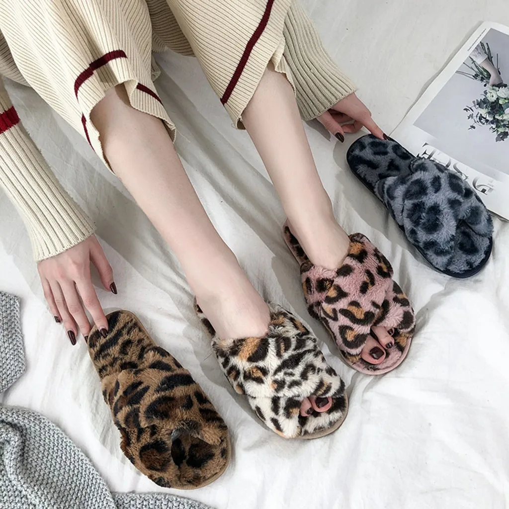 

Lady Leopard print anti-skid slippers winter warm cotton shoes slippers warm winter shoes family comfort Shoes #YL1