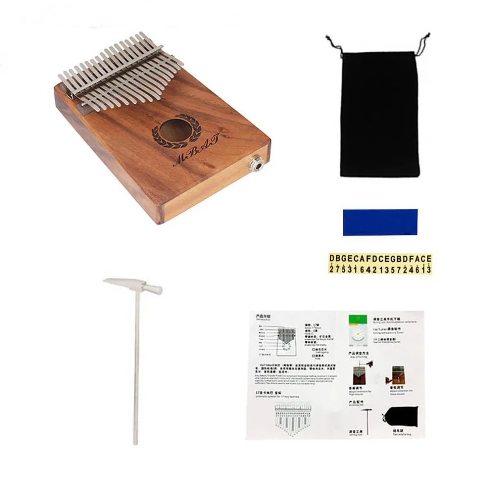 17 Key Thumb Piano African Solid Mahogany Thumb Finger Piano Tuning