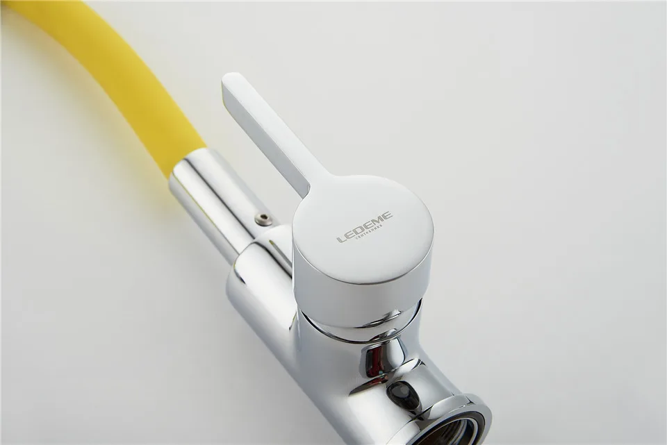 LEDEME Kitchen Faucet Pull Out Deck Mounted Single Handle Faucet Chrome Finish Cold Hot Water Mixer Kitchen Faucet L4898-4 black kitchen tap