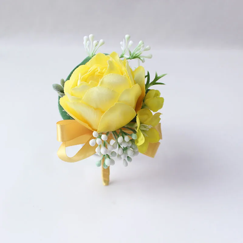 Boutonniere Flowers wedding wrist corsage flowers silk roses yellow  (37)