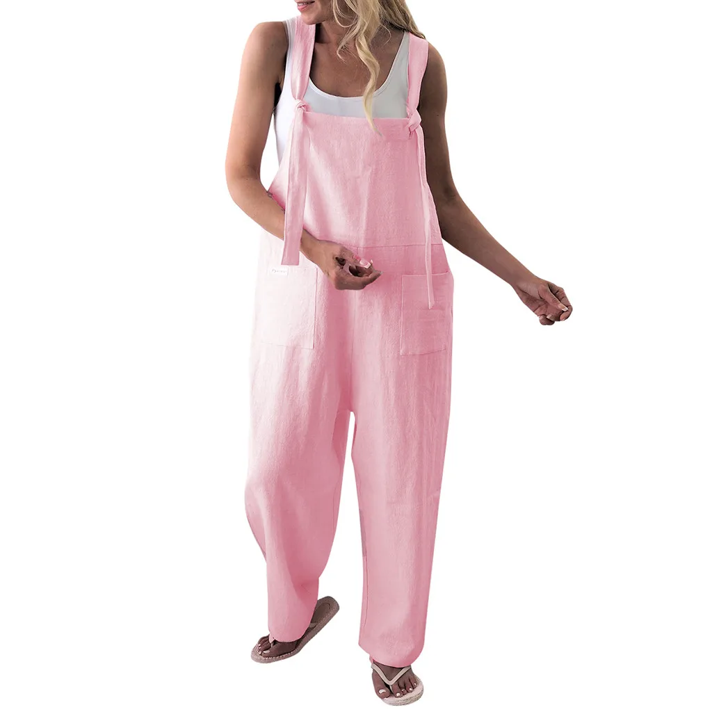 

Women Dungarees Harem Strap Pants Solid Pink Loose Belt Strappy Jumpsuit Baggy Trousers Overall Summer Ladies Clothing Jumpsuits