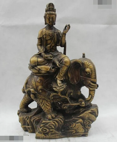 

bi002339 15"Chinese Folk Pure Bronze Lucky Sit elephant manjuist Kwan-Yin Statue