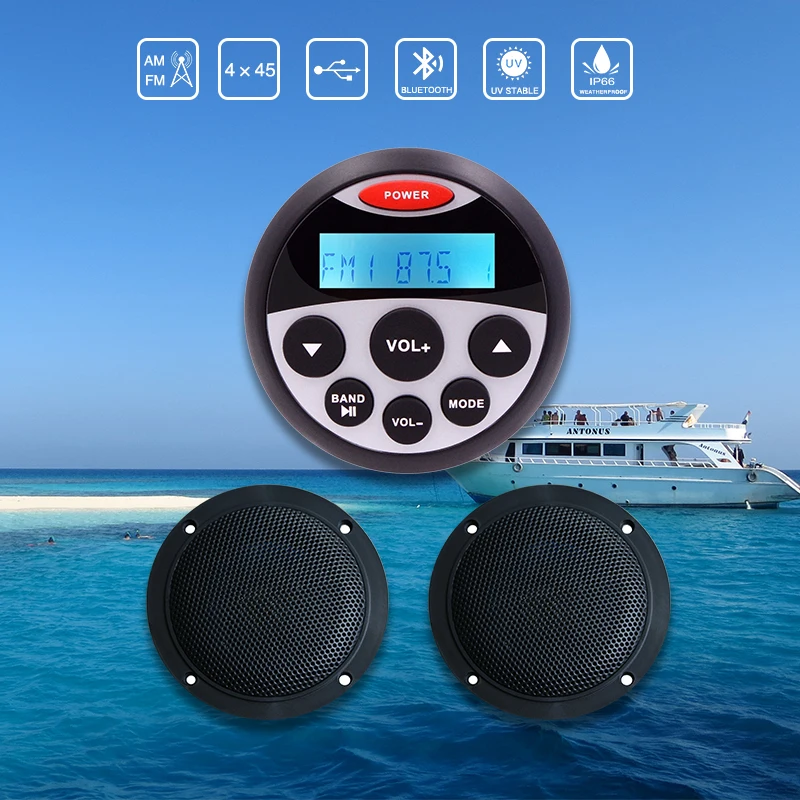 Водонепроницаемый морской Радио Стерео Bluetooth аудио FM AM приемник MP3 плеер 4 дюйма морские колонки для UTV ATV яхты лодки мотоцикла