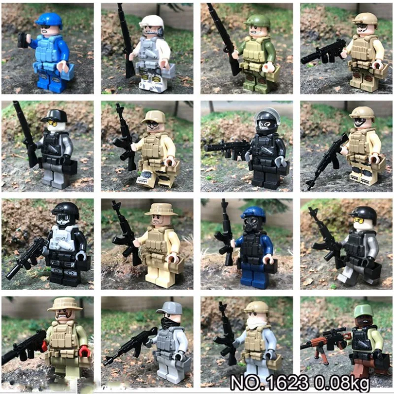 

16Pcs/set Military Navy Air Forces Army Soldiers Bricks Figures Weapons Compatible Legoings Armed SWAT Building Blocks WW2 Toys