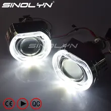 SINOLYN X5 Square LED Angel Eyes Devil Halo DRL Bi Xenon Lens Car Projector Headlight HID Auto Tuning Kit H4 H7, Use H1 Bulbs