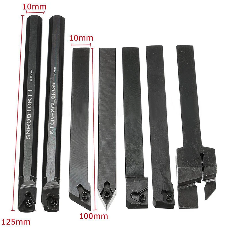 7pcs DCMT/CCMT Carbide Inserts High Hardness Blades + 7pcs Lathe Turning Tool Holder Boring Bar with Wrenches